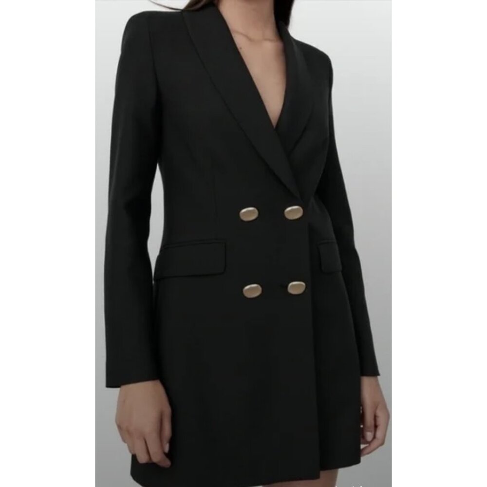 ZARA Double Breasted Long Blazer Jacket in Black Minimalist Blogger Fave Size S - Picture 1 of 14